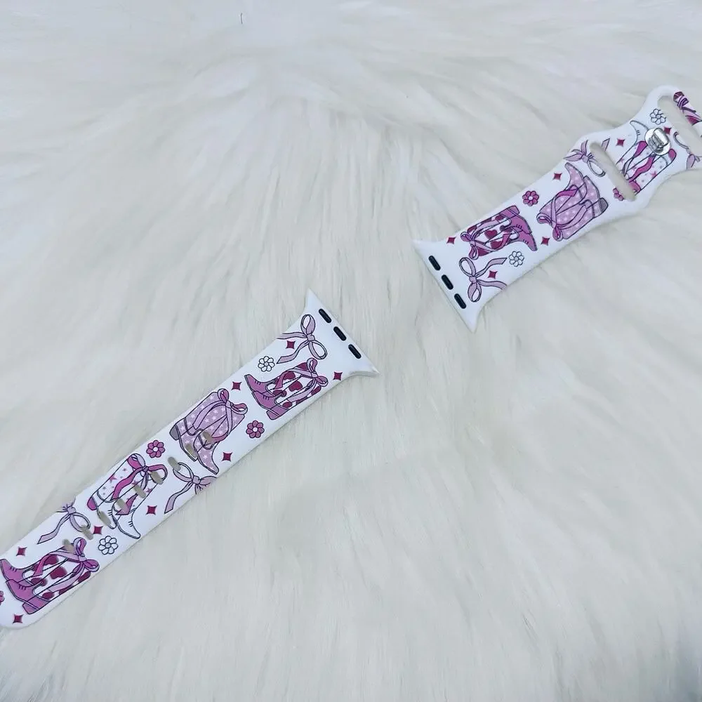 New Pink Bows & Boots Design Watch Band For Apple Watch 42mm /44mm /45mm /49mm